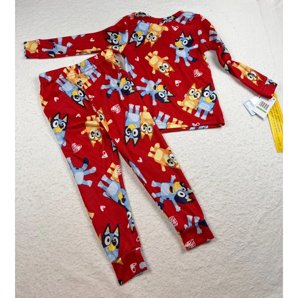 Bluey Bingo Toddler Pajama Set Red Long Sleeve 2 Piece Snug Fit 3T New